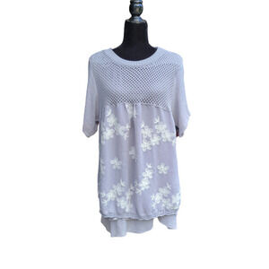 Simply Couture Embroidery Embellished Layered Short Sleeve Tunic Plus Sz 3x
